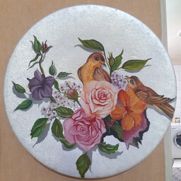 دیوارکوب گل و مرغ ،هنر ایرانی در زمینه ی مدرن صدفی ،ترکیب گل های زیبا و دو پرنده 
