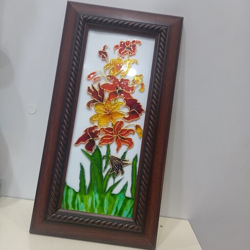 تابلو  گل ارکیده ویترای نقاشی روی شیشه با رنگ خارجی 