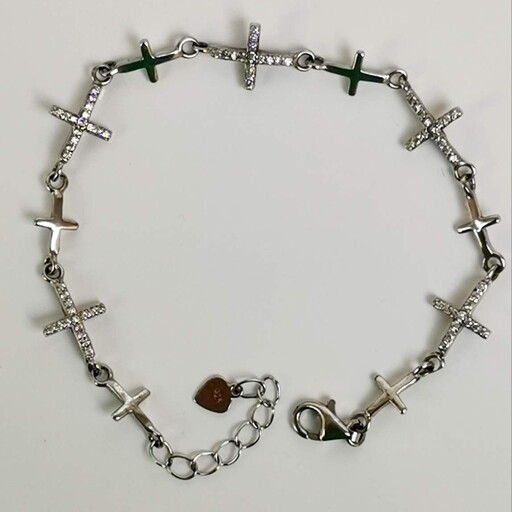 دستبند زنانه و دخترانه طرح صلیب جنس نقره وزن 4گرم کد 003