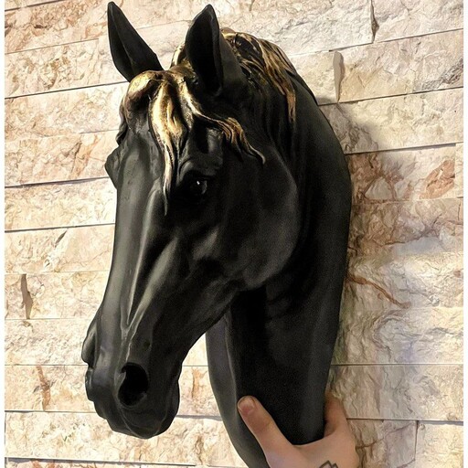 مجسمه 3D سردیس اسب رزینی سه بعدی تکرنگ مشکی