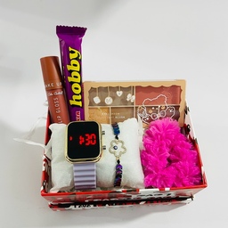 باکس کادو ولنتاین زنانه به همراه ست ساعت و دستبند جعبه هدیه