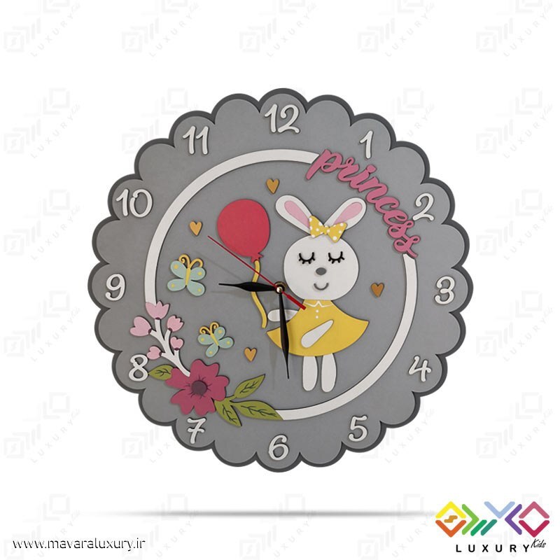 ساعت دیواری اتاق کودک ماوراء لاکچری طرح پرنسس خرگوش MKids64