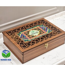 جعبه چوبی آجیل،دمنوش،خشکبار و شکلات،ظرفیت 2کیلوآجیل، جعبه نوروز مناسب هدایای سازمانی