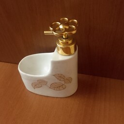 جا مایع ظرفشویی دستشویی سفید طلایی چینی سرامیکی جای اسکاچ مخزن مایع ظرفشویی ابعاد 17در12