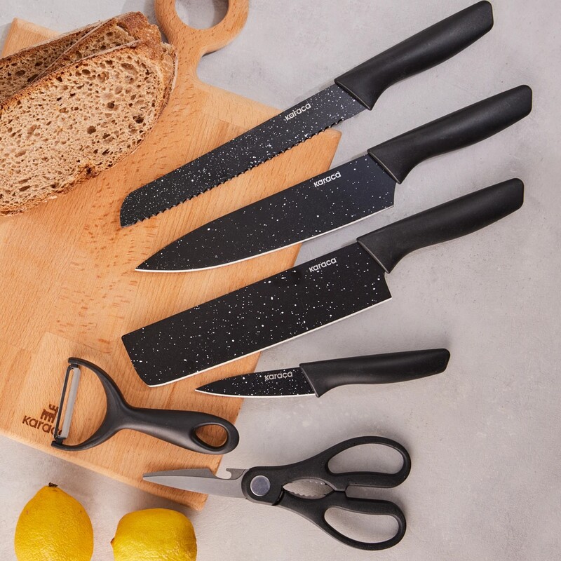 سرویس چاقو و ابزار آشپزخانه 6 تکه کاراجا مدل Black Stone مشکی