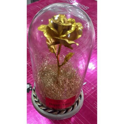 گوی گل هدیه رز طلایی سایز کوچک (گل شیشه ای)(ابعاد 20x10 سانتی متر)