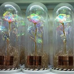 گوی گل هدیه هولوگرامی سایز بزرگ (گل شیشه ای هفت رنگ)(ابعاد 35x10 سانتی متر)