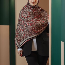روسری نخ ابریشم گارزا مجلسی دستدوز اعلا قواره 140 با 3تا رنگبندی خیلی خوشگل 