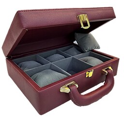 جعبه جواهرات و ساعت و دستبند مدل کیف شش خانه رنگ زرشکی کد glsr-2324