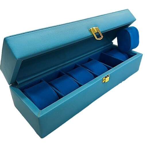 جعبه جواهرات و ساعت و دستبند مدل کیف شش خانه رنگ آبی کد glsr-2319