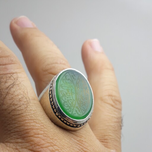 انگشتر روکش نقره عقیق سبز ،چهارسو بسیار زیبا و خاص