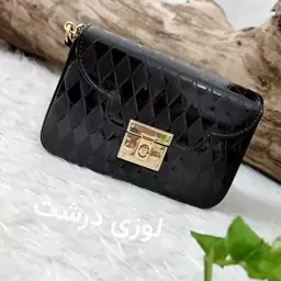 کیف دستی دوشی زنانه دخترانه مجلسی شیک ورنی مشکی قفل خارجی کیفیت تضمینی