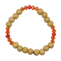دستبند زنانه مهره ای چوبی و کریستال نارنجی کد 0183