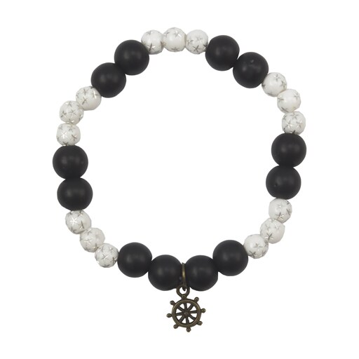 دستبند زنانه مهره ای سیاه و سفید مدل ستاره آویز فلزی سکان کد 0188