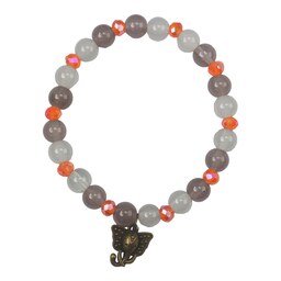 دستبند زنانه مهره ای خاکستری و نارنجی آویز فلزی فیل کد 0197