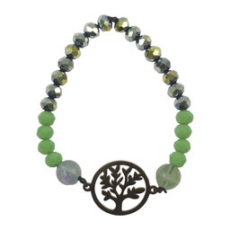 دستبند زنانه کریستالی سبز پلاک فلزی درخت کد 0194