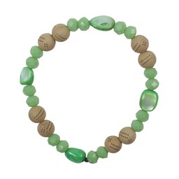 دستبند زنانه مهره ای نسکافه ای و سبز مدل شبدر کد 0206