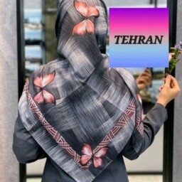 روسری نخی دور دوخت چاپ دیجیتال رنگ طوسی قواره 120 در 120