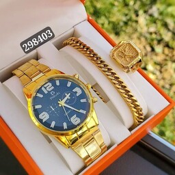 ست ساعت و دستبند مردانه طلایی