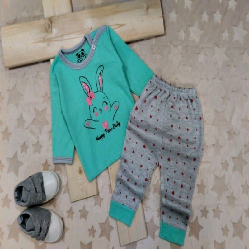 سیسمونی و لباس نوزادی بلوز سرشونه دکمه دار و شلوار سایز1و2و3 طرح خرگوش