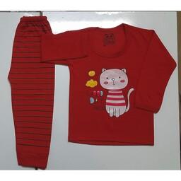 لباس نوزادی و بچگانه سایز 40 و 45 طرح گربه قرمز