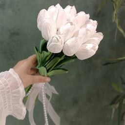 دسته گل عروس لاله مصنوعی سفید ترند پرطرفدار 