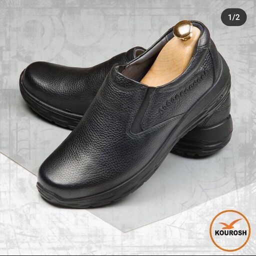 کفش مردانه بزرگ پا  چرم طبیعی تبریز کد 101 سایز 45 تا 48 بی بند مشکی