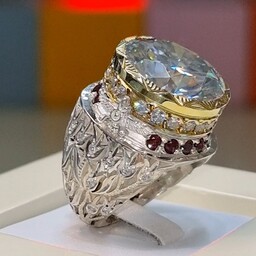 انگشتر نقره دستسازه با نگین موزینایت(الماس روسی)طرح گل لاله