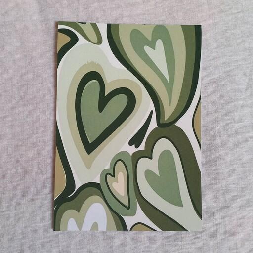 پوستر طرح قلب های تو در تو سبز سایز a6