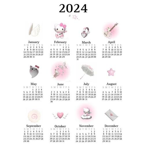 تقویم 2024 مدل برچسبی طرح ست صورتی و کیتی سایز a5 توضیحات رو بخونید 