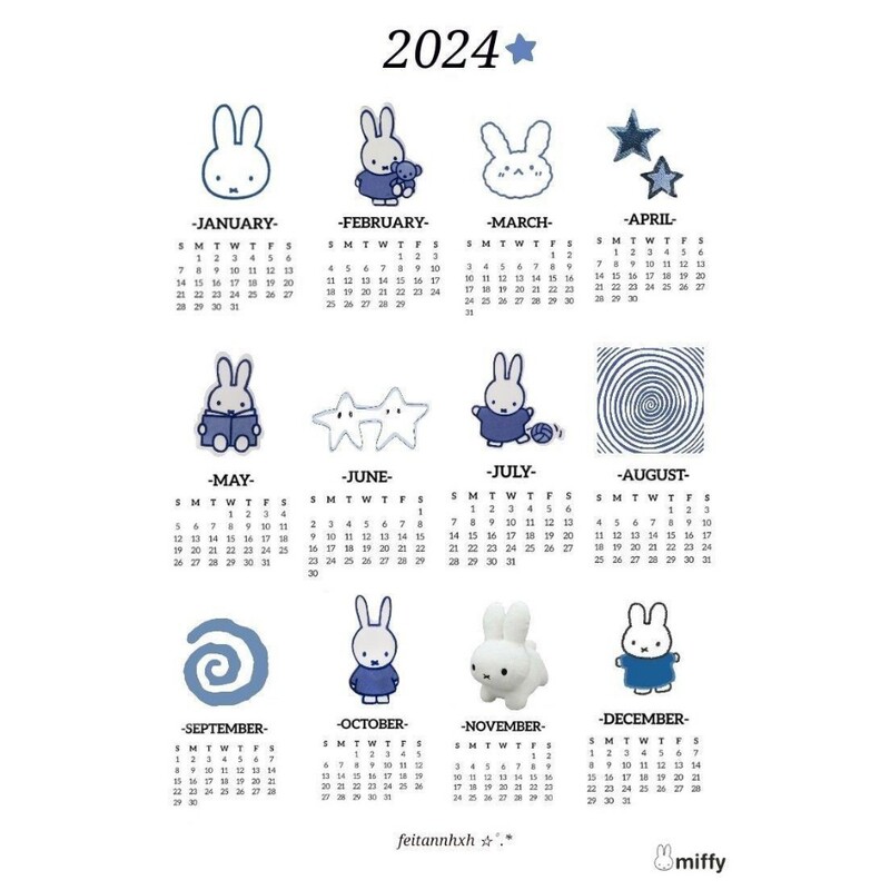 تقویم 2024 مدل برچسبی طرح ست آبی و خرگوشک سایز a5 توضیحات رو بخونید 
