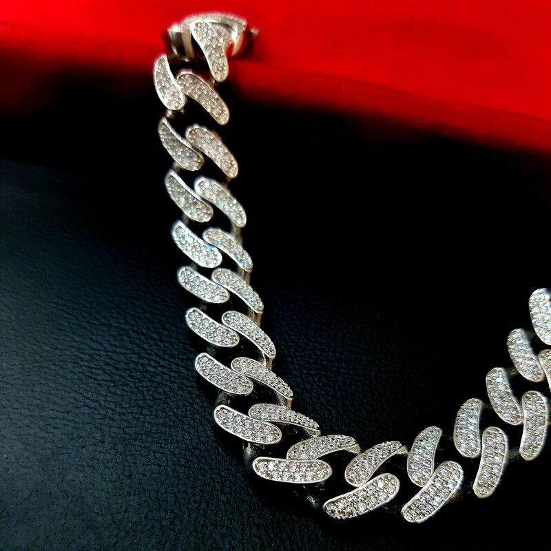 دستبند کارتیر جواهری نقره عیار 925 ساخت ایتالیا با روکش طلای سفید
