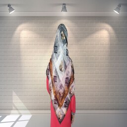 روسری نخی قواره یک متر - با کیفیت عالی - طرح گلبرگ فندی- نارنجی - کد (10)