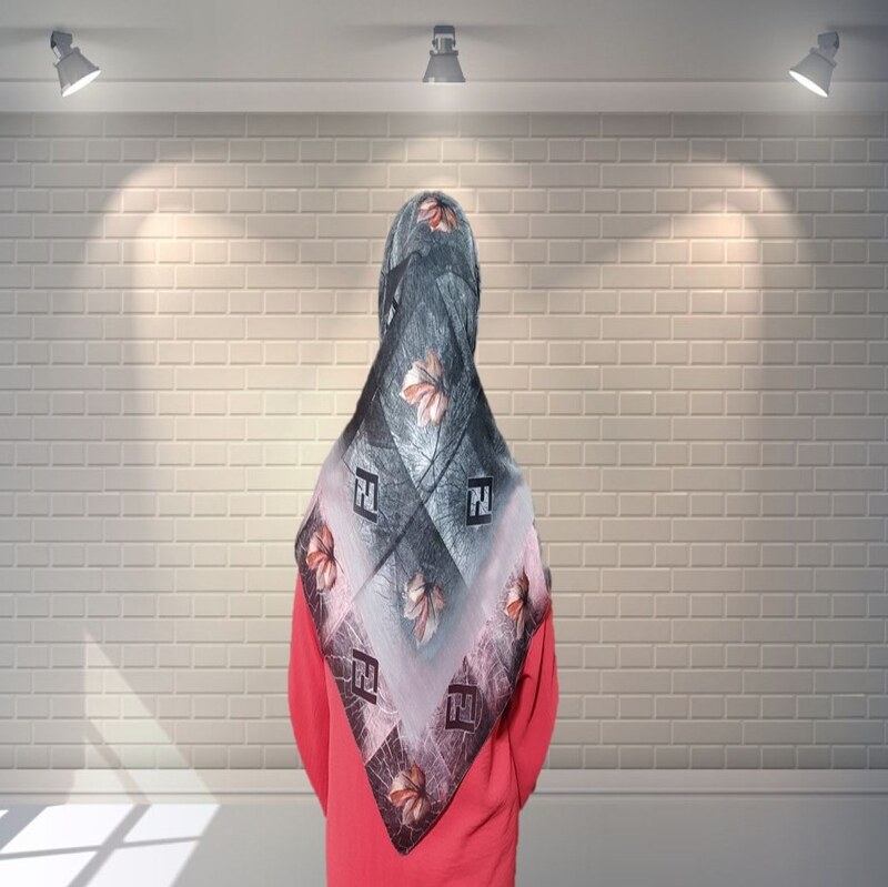روسری نخی قواره یک متر - با کیفیت عالی - طرح گلبرگ فندی- نارنجی صورتی- کد (08)