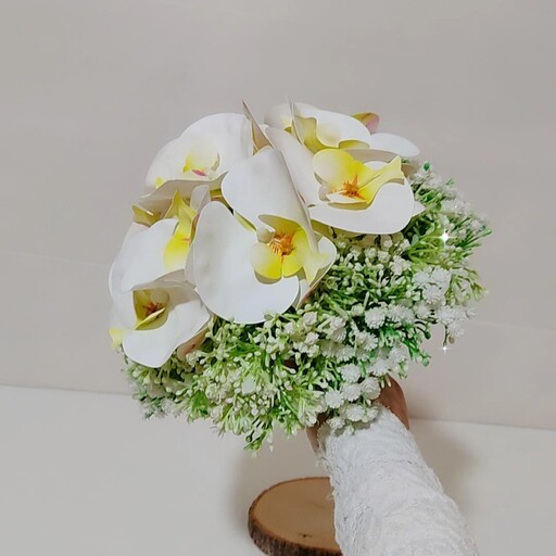 دسته گل،دسته گل عروس،دسته گل مصنوعی عروس،دسته گل مصنوعی،گل مصنوعی،گل ارکیده،ژیپسوفیلا،عروس