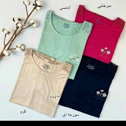 تی شرت زنانه  گیپور دار جنس ویسکوز صد درصد نخ فری سایز رنگ بندی متنوع