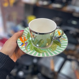 فنجان کاپوچینو خوری  یا چای خوری سه بعدی بهمراه نعلبکی