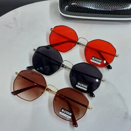 عینک آفتابی مارک منگو فلزی چند ضلعی استاندارد یووی 400 عینک آفتابی یونیسکس مناسب ست کردن خانم ها و آقایان عینک دودی قرمز