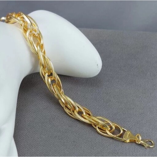 دستبند زنجیری طرح طلا تراش خورده با آبکاری طلای 18 عیار 