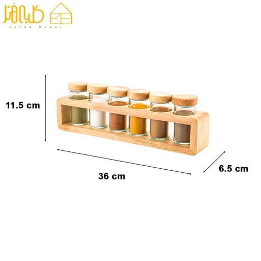 ست ادویه 6 عددی شیشه ای درب چوب استند دار لیمون