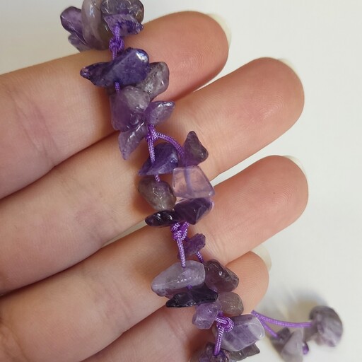 دستبند سنگ آمیتیست نامنظم دو ردیفه   amethyst