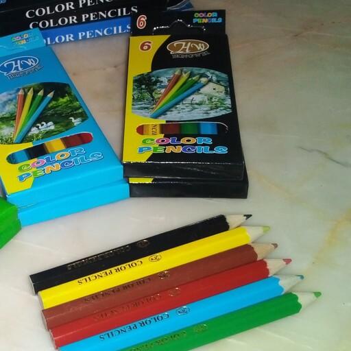 مداد رنگی 6 رنگ کوتاه جعبه مقوایی ساخت چین