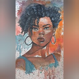 نقاشی آبرنگ طرح دختر سیاهپوست بر روی مقوای آبرنگ