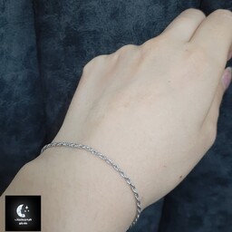 دستبند نقره زنانه طنابی عیار 925 و آبکاری طلا سفید محصول ایتالیا