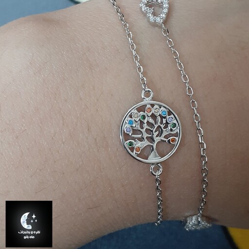 دستبند نقره زنانه درخت عشق محصول ایتالیا عیار 925 با آبکاری طلا سفید 
