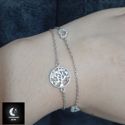 دستبند نقره زنانه درخت عشق محصول ایتالیا عیار 925 با آبکاری طلا سفید 