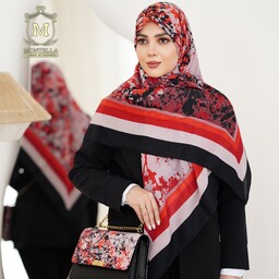 ست کیف و روسری (شال) مشکی قرمز با کیف پاسپورتی و روسری نخی قواره 130 یا شال نخی 