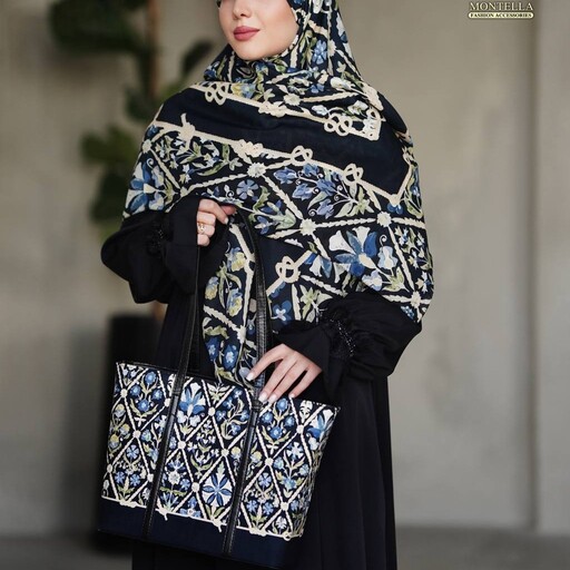 ست کیف و روسری (ست کیف و شال) با کیف دستی زنانه و روسری نخی قواره 130 یا شاال نخی