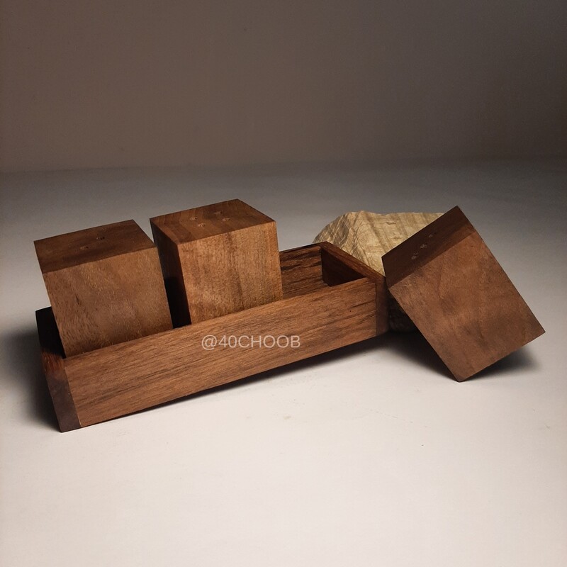 مجموعه سه عددی نمکدان چوبی و پایه چهل چوب
