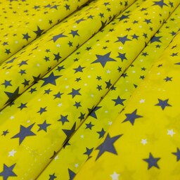 پارچه ملحفه تافته گلدار ستاره زمینه زرد ملافه ای عرض دو متر پارچه سرای رزاق